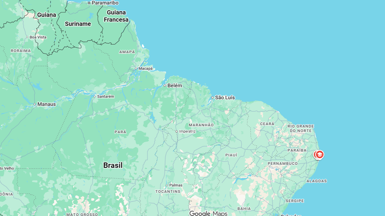 Mapa do Brasil, regiões Norte e Nordeste
